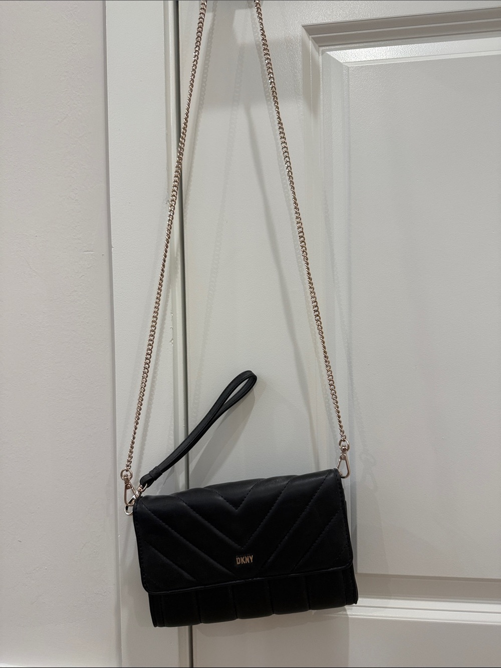DKNY Black Quilted Crossbody with Gold Chain Strap